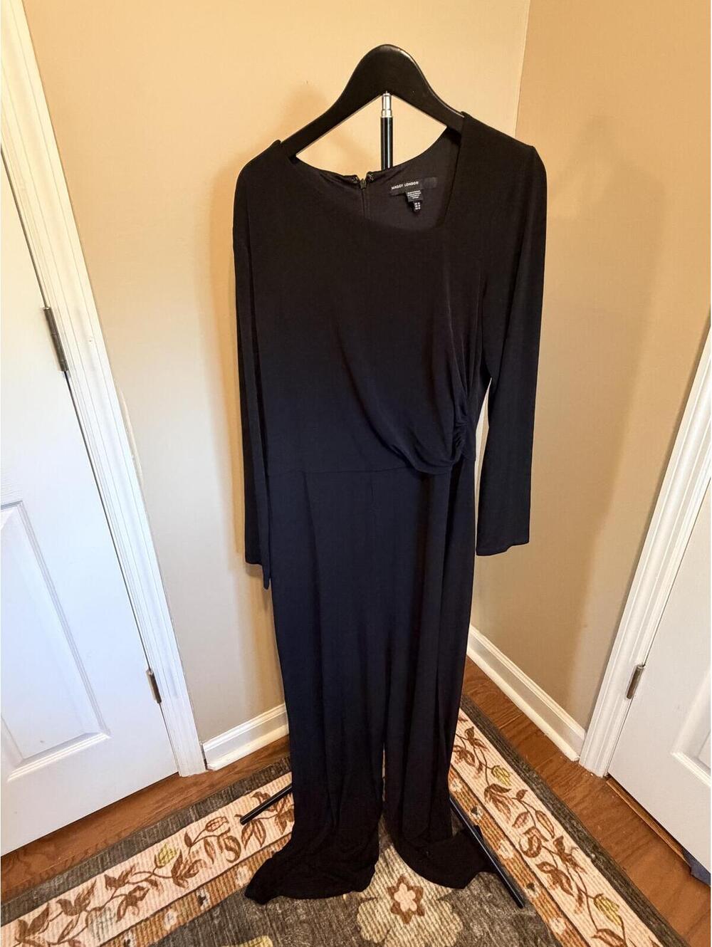 Maggy London Black Long Sleeve Maxi Dress Size 16 Twist Front Formal Evening